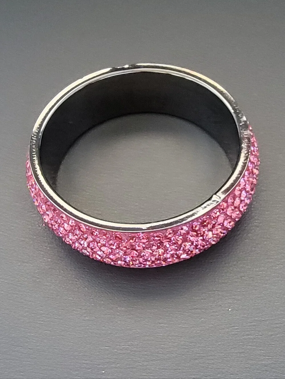 Y2K Pink Crystal Pavé Resin Bangle Bracelet Gunmetal Interior Small Wrist